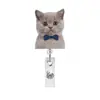 Pinza de Cocodrilo Carrete Acrílico Retráctil Insignia Fácil de Tirar Cabeza de Gato Maestro Gato Lindo Estudiante Hebilla de Tirar Cuidado Médico