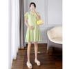 Vestido para Grávidas Verão Manga Curta Fino Verde Pequeno Solto Emagrecedor Moda Mamãe Quente 2024 Novo Saia Evasê