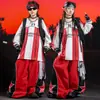 Ropa de Street Dance para Niños Ropa Fresca y Moderna Rayas Rojas 03 Ropa de Presentación Conjunto para Niños hiphop Ropa de Presentación para Niñas