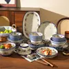 Juego de Vajilla de Cerámica Estilo Bohemio de Lujo Ligero para Uso Doméstico: Tazones, Platos, Tazones para Arroz, Tazones para Sopa, Tazones para Fideos, Platos de Servicio, Platos de Cena