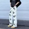 Vibras de la Alta Calle Americana Estampado de Palmeras Jeans Blancos Marca de Tendencia para Hombre Guapo Hiphop Rectos Estilizadores Pantalones Bootcut