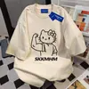 Camiseta de manga corta con estampado de letras de gato musculoso de marca moderna para mujer, top versátil casual de algodón puro para pareja, verano 2026