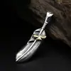 Joyería de plata de ley S925 al por mayor Colgante vintage simple de águila de cobre con incrustaciones de plumas japonesas y coreanas para hombres y mujeres