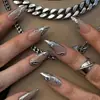 Uñas postizas 3D con relieve, súper ventas transfronterizas, base nude con estilo metálico frío bañado en oro, 24 piezas de parches de uñas terminados