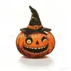 Decoraciones de bandeja de madera de mesa de Halloween estilo retro americano con fantasmas, gatos negros, calabazas y búhos para exhibiciones en el hogar y en ventanas