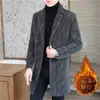 Abrigo de Lana Imitación Visón para Hombre, Longitud Media, Cuello de Solapa Rayado de Invierno, Abrigo de Lana Gruesa Casual para Hombre con Forro de Polar