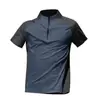 Camiseta Esportiva para Treinamento Físico, Color Block, Meio Zíper, Secagem Rápida, Manga Curta, Masculina, Alta Elasticidade, Absorção de Umidade, Manga Curta para Academia