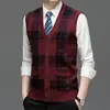 Colete Cardigan de Tricô para Meia-Idade e Idosos Colete Quente Roupa de Pai Suéter Solto Tamanho Grande Jaqueta sem Mangas Homem Recrutamento Distribuição Atacado