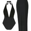 Traje de Baño Dividido Transfronterizo Europeo Sexy Belleza Vestido Dividido para Mujer Halter Sexy Espalda Descubierta Vestido Largo Bikini de Verano