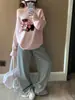 Moletom Feminino Casual Chique Japonês, Manga Longa, Ombro a Ombro, Outono, Versátil, Gola Assimétrica, Manga Longa, Rosa, Peça Leve