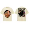 2026 Nova Estilo Primavera e Verão Transfronteiriço Camiseta Masculina de Manga Curta Resistente Estilo Street Retro Estampada com Bad Bunny Tinta Branca Spray Direto