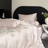 Juego de ropa de cama minimalista estilo ins de 100% algodón de fibra larga de 4 piezas con bordado de dibujos animados lindo