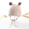 INS Gorro de Lana Tejida Lindo de Doble Pompon de Color Sólido para Niños Protección para las Orejas para Bebé Otoño e Invierno Gorro Cálido Gorro para Bebé Lindo