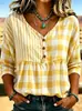 Camisa informal de estilo casual para mujer impresa en 3D, camiseta de punto cruzada para mujer, holgada, cuello en V, tres botones, manga media, jersey