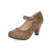 Nuevos Zapatos de Tacón Medio con Hebilla y Punta Redonda Brogue Retro Mary Jane de Tacón Grueso Estilo Hada para Primavera y Otoño de Comercio Exterior