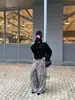 Calça Feminina Yu Yi Vintage Estampa de Leopardo Cordão Perna Larga Elástico Cintura Baixa Solta Perna Reta Comprimento Total Casual c2983