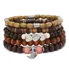 Pulseira Árvore da Paz Estilo Europeu e Americano Transfronteiriça Conjunto de Várias Peças Pulseira de Contas de Madeira Vintage Simples Masculina Empilhável Personalizada