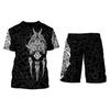 Camiseta T-shirt Masculina Hot Cross Border Estampa Digital 3D Padrão Leão Tigre Terno Esportivo Casual Masculino