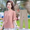 Conjunto de Verão para Mães Jovens, Camisa Elegante de Manga Curta, Conjunto de Duas Peças para Mulheres de Meia-Idade e Idosas, Blusa de Chiffon de Meia-Idade