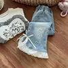 Calça Jeans com Renda e Fenda para Bebê Menina 2026 Outono Nova Doce Estilosa Calça Flare Calças Longas para Meninas