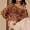 Suéter de Mujer 2026 con Acabado de Alta Gama, Cardigan Corto de Punto Calado de Malla Grande de Manga Larga Off-Shoulder para Mujer