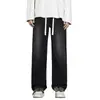 Calças Jeans Masculinas Pretas Estilo Americano para Outono e Inverno, Calças de Pernas Largas, Calças Longas Casuais Soltas de Pernas Retas para Homens