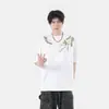 Exclusivo para vendas transfronteiriças: Camiseta estampada estilo americano, gola redonda, manga curta, algodão puro, gramatura pesada 220g, corte solto, casual e versátil, adequada para casais