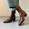 Botas retro nuevas de otoño e invierno para mujer con tacones gruesos, botas elásticas ajustadas, puntera cuadrada pequeña, elegantes botines de tacón alto