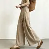 Estilo Old Money Caimento Relaxado Respirável Calças Casuais 2026 Verão Feminino Design Plissado Único Cintura Alta Calças de Pernas Largas