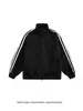 Chaqueta Retro Americana de Tres Rayas con Cuello Alto para Hombre, Chaqueta Holgada de Marca de Moda Otoñal con Cremallera Doble, Abrigo Cárdigan para Pareja