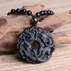 Pendente Pingente Fivela de Segurança Dragão de Grama de Obsidiana Natural Fivela de Segurança Cao Long Colar de Casal Venda por Atacado Direto da Fábrica
