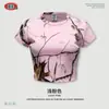 Seja Roupa Feminina Verão Europeia e Americana Padrão de Folha Ombro Direito Manga Curta Camiseta Design Colete Slim Top Curto Feminino Tendência