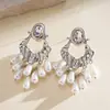 Pendientes Europeos y Americanos Exagerados con Borla de Perlas Ovaladas Incrustadas de Diamantes, Pendientes Personalizados Transfronterizos, Pendientes de Nicho de Alta Gama para Mujer