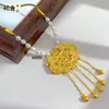 Colgante Hecho a Mano de Oro de Arena Antigua Estudiante del Emperador de Ni Xin para Mujer, Collar de Cuerda Trenzada con Perlas de Concha del Mar del Sur de Imitación Pura Hecho a Mano, Gama Alta