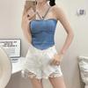 Hermosa espalda de chica sexy Camisola de mezclilla para mujer verano cintura alta corta sexy ropa interior con almohadilla para el pecho ropa exterior top de tubo