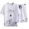 Traje Casual de Verano para Hombre, Camiseta de Manga Corta de Seda Helada de Secado Rápido, Pantalones Deportivos de Cinco Puntos, Conjunto de Dos Piezas para Correr