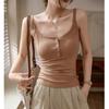Camisola de Algodón de Alta Calidad para Mujer, 260g, Nuevo Estilo Verano 2026, Top sin Espalda con Botones y Cuello en U, Pura Tentación