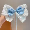 Presilhas de cabelo de renda em formato de laço, estilo coreano inspirado em faculdade, para meninas, com design de fita em camada dupla, acessórios de cabelo fofos e da moda