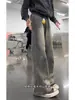 Jeans de Mezclilla Lavada Color Gris Ahumado para Hombre, Temporada de Primavera, para Personas Altas, Alargan las Piernas, Estilo Americano, Corte Recto, Pantalones Ligeramente Acampanados