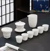 Set de Té Kung Fu Jade Grasa de Oveja Dehua Porcelana Blanca Pintada en Oro Set de Tazas de Té para Hogar Oficina Recepción Empresa Logo de Negocio