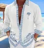 Camisa Masculina de Outono Transfronteiriça Estampada em 3D Característica Padrão na Gola Manga Longa Casual Camisa com Lapela Confortável e Solta