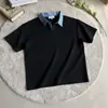 Gola de Camisa Azul com Polo Falso de Duas Peças de Manga Curta para Homem, Estilo College Retrô Americano de Verão, Manga Meia-Manga Solta