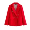 Comércio Exterior Transfronteiriço 2026 Moda Europeia e Americana Nova Tweed Botão de Cor Contrastante Dupla-Face Blazer Feminino de Comprimento Médio