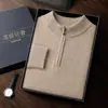 Suéter Base de Punto de Cachemira Engrosado con Cremallera de Cuello Medio Alto para Hombre de Otoño e Invierno, Top Cálido para Hombres Jóvenes y de Edad Media