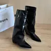 Botas largas de mujer con hebilla de cinturón, botas de cowboy vintage plisadas, punta fina, tacón grueso, adelgazantes, botas de montar apiladas, botas altas de vaquero occidentales
