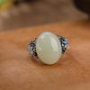 Anillo de plata de ley S925 con cloisonné, jade hetiano natural, flor vintage distintiva con cara de huevo, anillo de viento que combina con todo.
