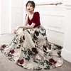 Vestido de Noche Negro Nuevo Vestido Casual Estampado Retro para Mujer Vestido Elegante para Banquetes Estilo Largo