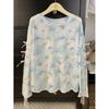 Estilo Suave Nicho Simple Combinable Camiseta de Manga Larga Estampada de Mariposas y Estrellas para Mujer Otoño Nueva Superior Ajustado Combinable