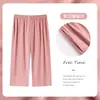 Venda Direta da Fábrica Calças Modal Finas Cropped para Mulheres, Calças de Verão Soltas de Pernas Largas, Calças de Dormir para Casa, Calças de Perna Reta com Cintura Elástica