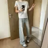 Jeans azul claro rasgado de alta qualidade estilo americano para homens, calça solta de perna reta comprimento total com design retrô e estilo de perna larga